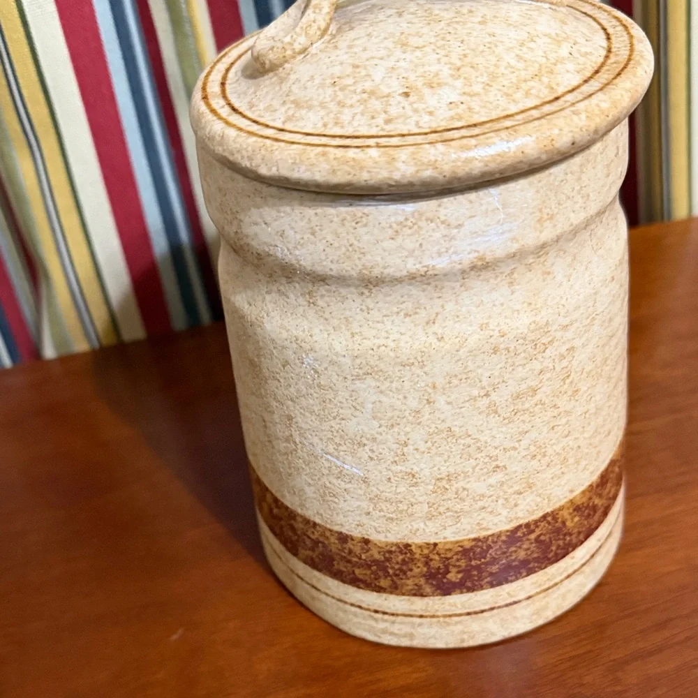 1970s Pottery Craft Treasure Stoneware Vintage Ceramic Tea Canister